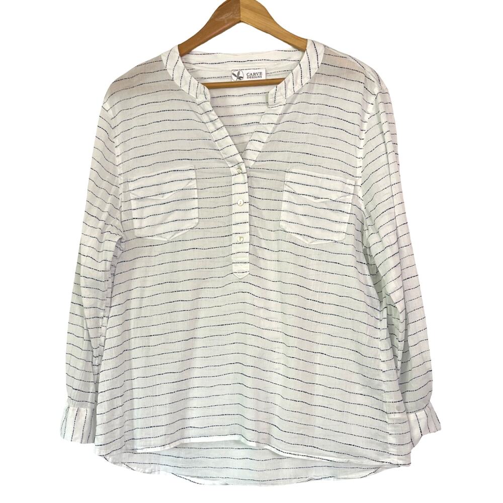 Carve Designs Dylan Gauze Shirt XL Organic Cotton Bluebay Stripe Popover
